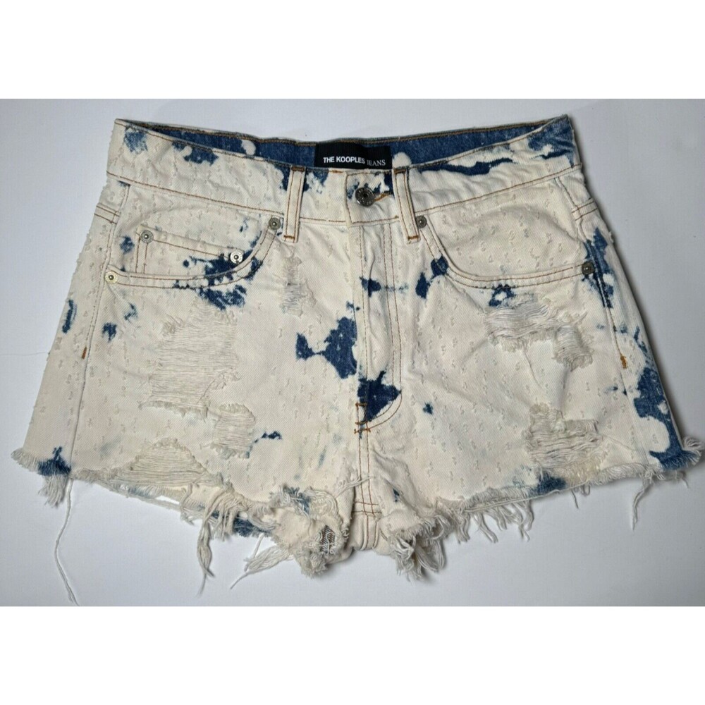 The Kooples Denim Shorts Womens SIze 1 Distressed Bleach Wash Cut Off Festival